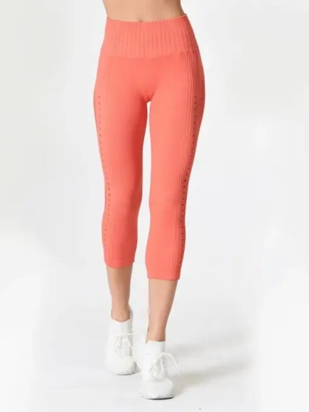 NWT Nux Mesh Up Crop Leggings P4699 Coral/Candy Light Compression Sz. Medium